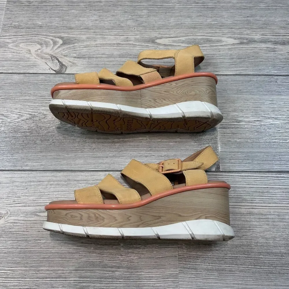 Sorel 1999401877 Wedge Sandals Orange 8.5 EUC